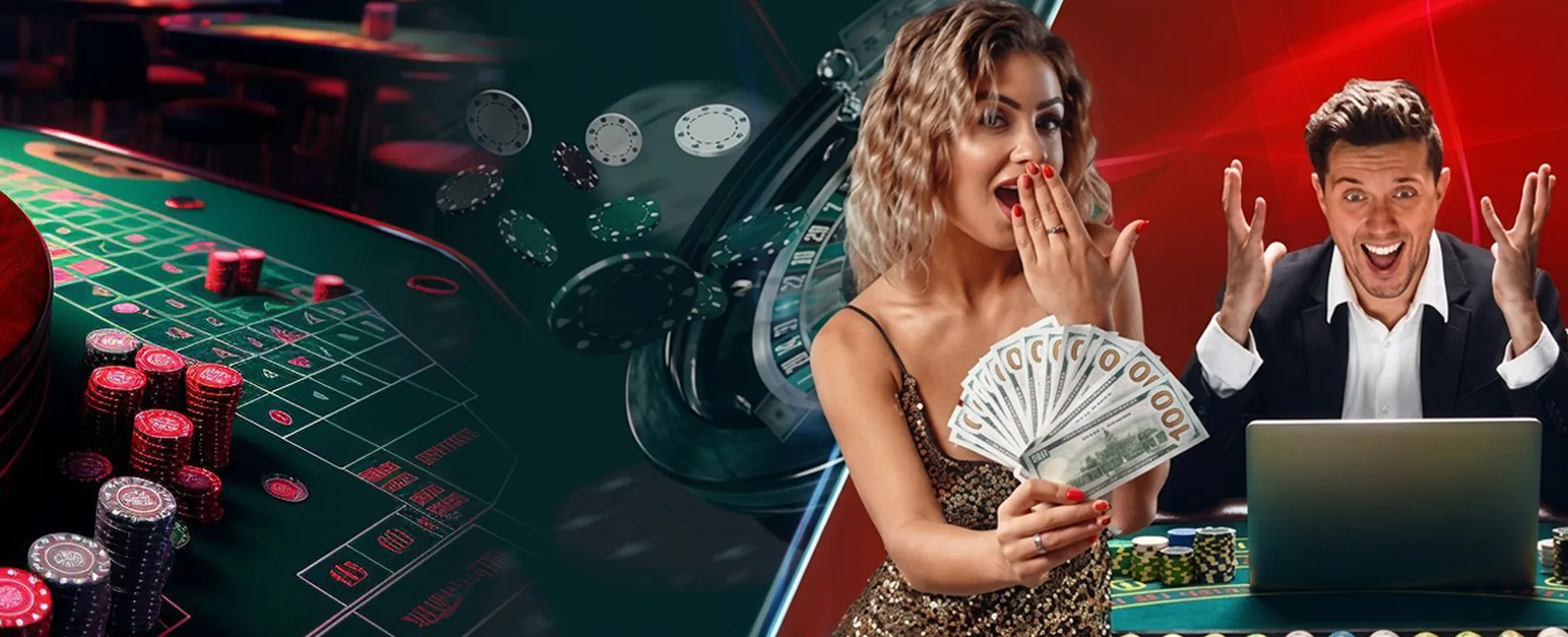 Dynamic background of a vibrant online casino with slot machines and live dealers